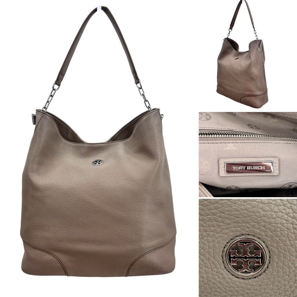 Tory Burch Whipstitch Logo Hobo Bag Taupe